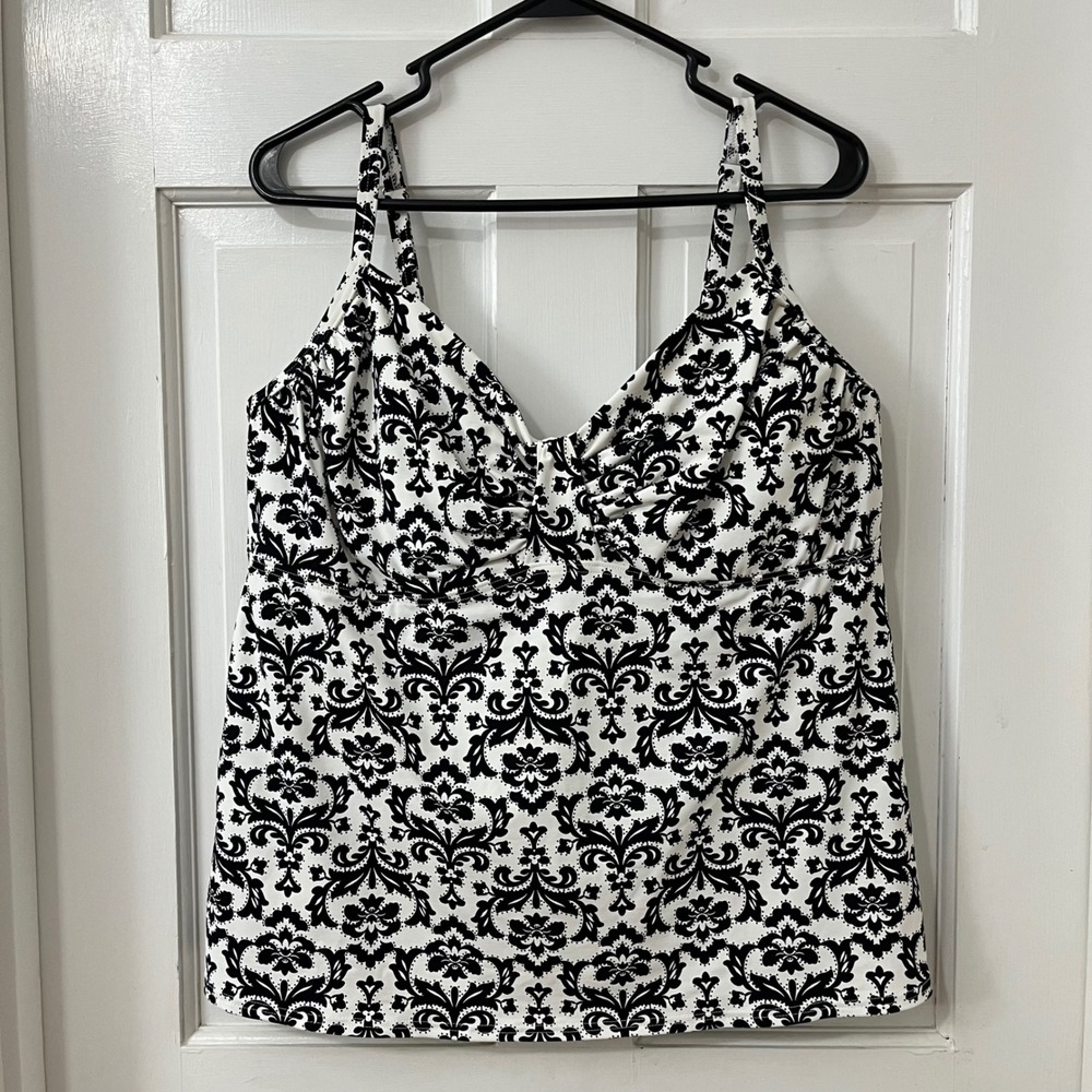 Lands' End Underwire Tankini Top Plus 18 Adjustable Strap Resort Beach Damask